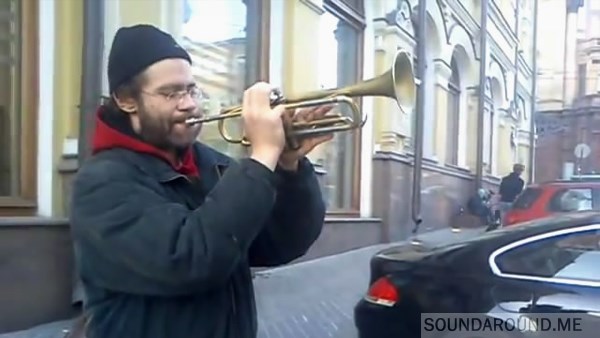 Pedestrian streets often musicians. That's trumpeter plays